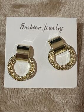 Fashion Jewelry Gold Textured Double Hoop Drop Earrings